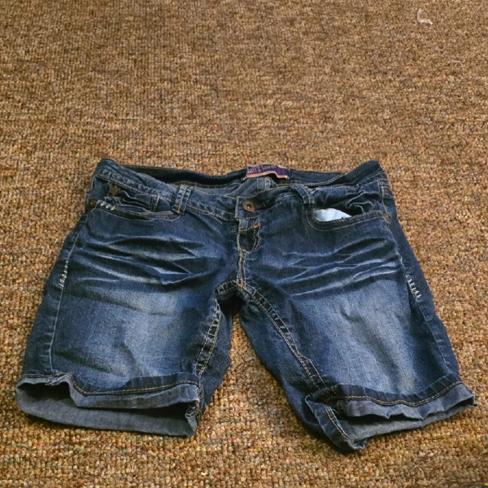 Wallflower Blue Jean Shorts with Distressed Rolled Hem
